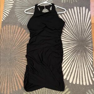 Athleta Black Racerback Shirred Bodycon Dress